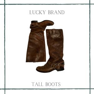 Lucky Brand Womens Tall Leather Boots with Embroidered Aztec Buckle Details